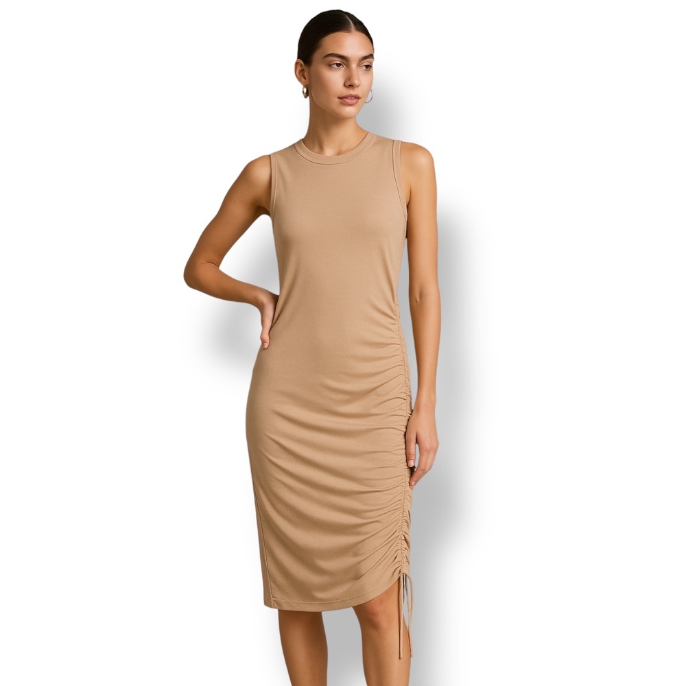 Sophie Rue Women Ruched Sleeveless Midi Dress S Minimalist Stretch Clean Girl